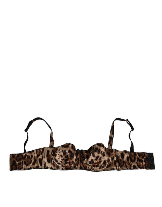 Dolce & Gabbana Brown Leopard Silk Balconnet Bra Underwear