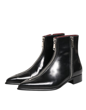 Dolce & Gabbana Black Calfskin Leather Men SHORT Boots Shoes