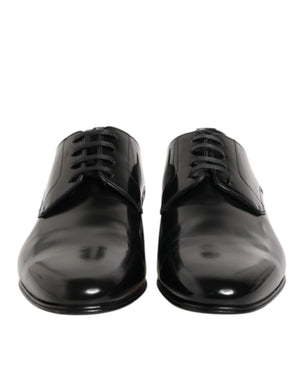 Dolce & Gabbana Black Calfskin Leather Derby Men Dress Shoes