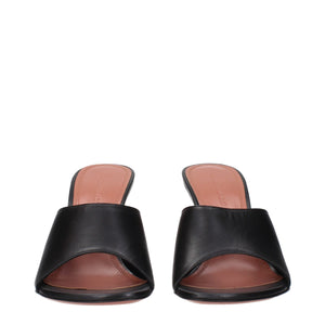 Amina Muaddi Black Leather Stiletto Heel Sandals
