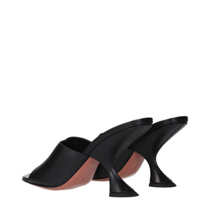 Amina Muaddi Black Leather Stiletto Heel Sandals