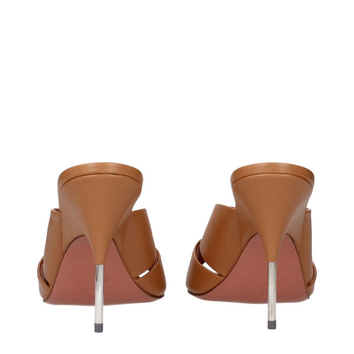 Amina Muaddi Brown Leather Stiletto Heel Sandals