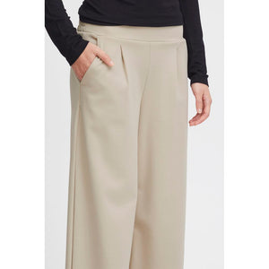 ICHI Beige Recycled Polyurethane Casual Pants
