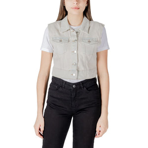 Only Light Blue Cotton Sleveless Jacket