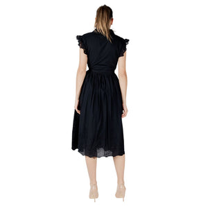 Vila Clothes Black Cotton Midi Dress
