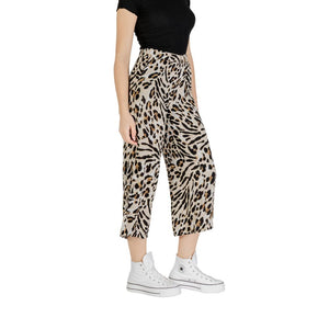 ICHI Beige Viscose Cropped Pants