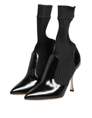 Dolce & Gabbana Black Stretch Stilettos Booties Socks Shoes