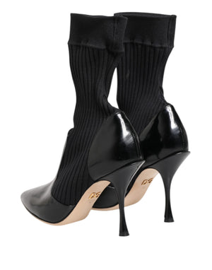 Dolce & Gabbana Black Stretch Stilettos Booties Socks Shoes