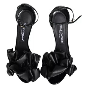 Dolce & Gabbana Black Leather Ankle Strap Heel Sandals Shoes
