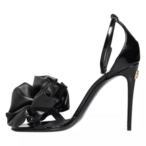 Dolce & Gabbana Black Leather Ankle Strap Heel Sandals Shoes