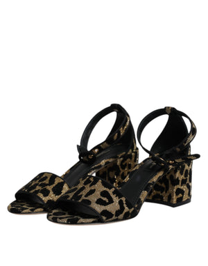 Dolce & Gabbana Gold Leopard Ankle Strap Heels Sandals Shoes