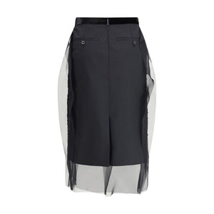 Sacai Black Polyester Midi Skirt