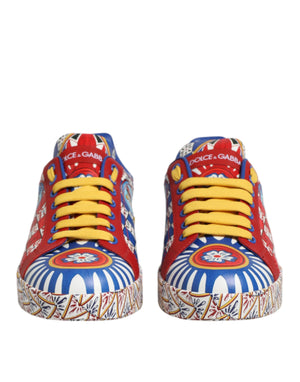 Dolce & Gabbana Portofino Carretto Printed Leather Sneakers Shoes