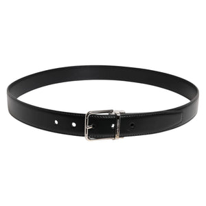 Dolce & Gabbana Black Calf Leather Silver Metal Buckle Belt