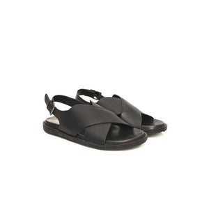 Cerruti 1881 Black Leather Men Sandal