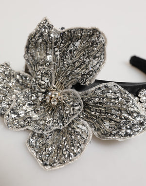 Dolce & Gabbana Black Hair Flower Crystal LIMONI Women Headband Diadem