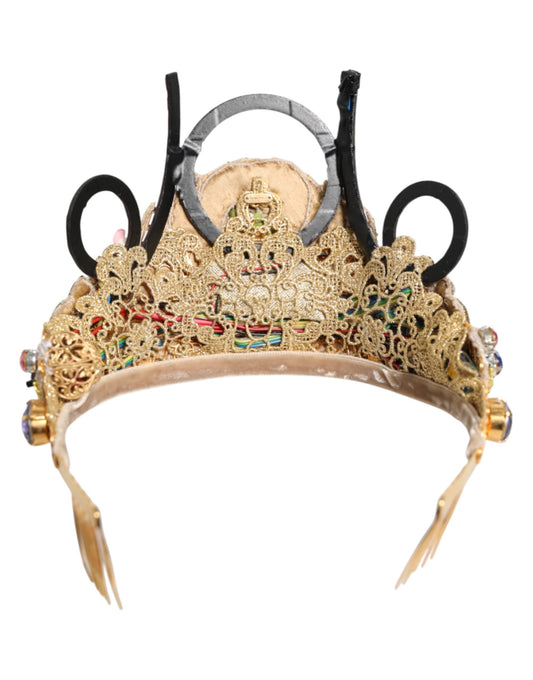 Dolce & Gabbana Gold Brass Crystal Embellished Headpiece Crown Diadem Tiara