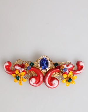 Dolce & Gabbana Multicolor Spring CARRETTO Gold Brass Crystal Hair Clip
