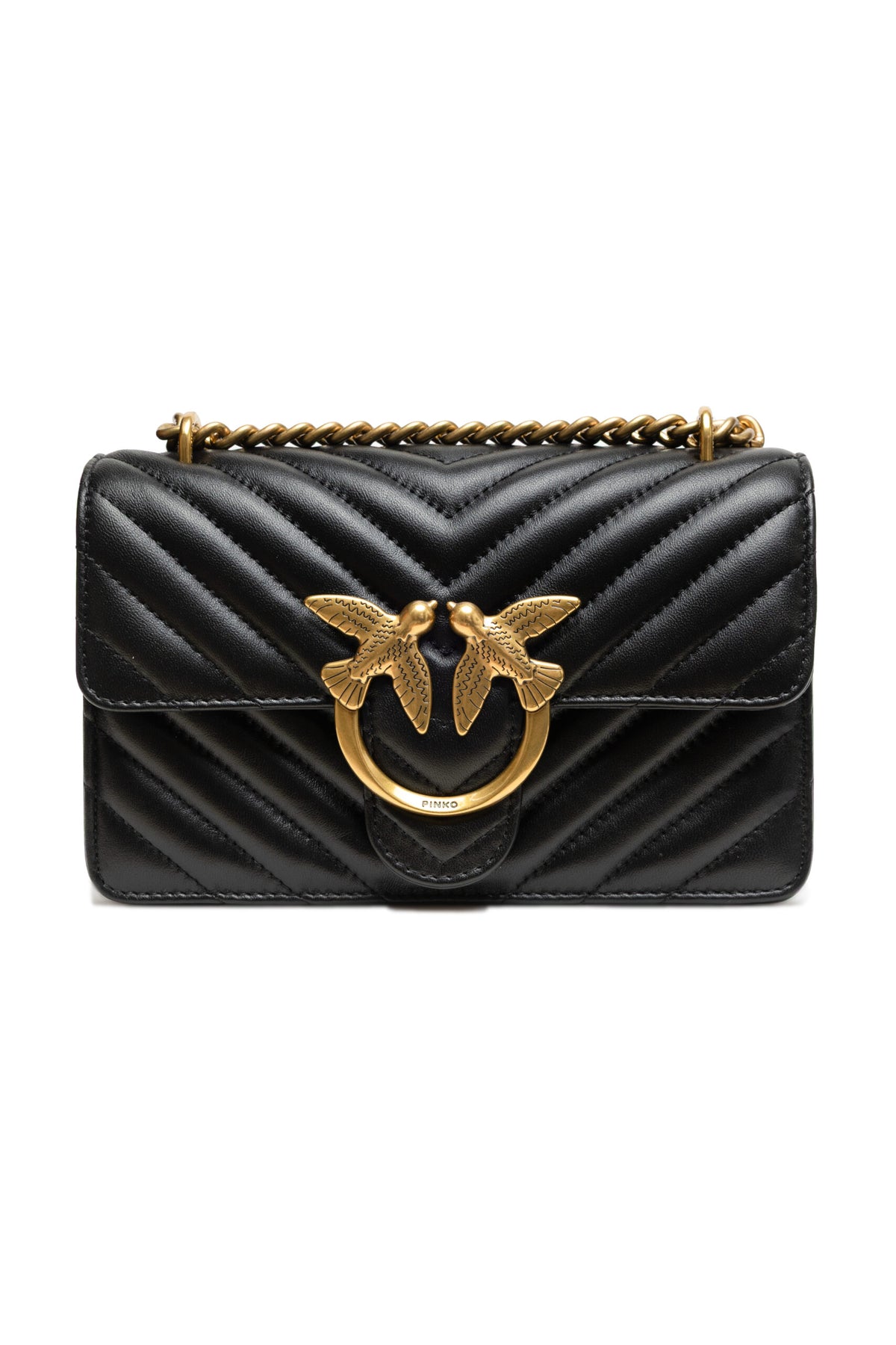 PINKO Black Leather Love One Mini Shoulder Bag