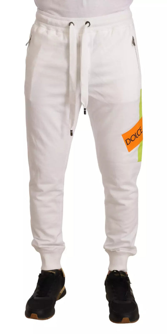 Dolce & Gabbana White Cotton Logo Patch Sweatpants Jogging Pants