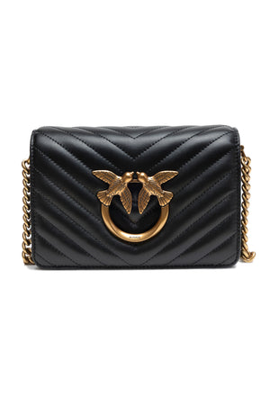 PINKO Black Leather Love Click Mini Shoulder Bag