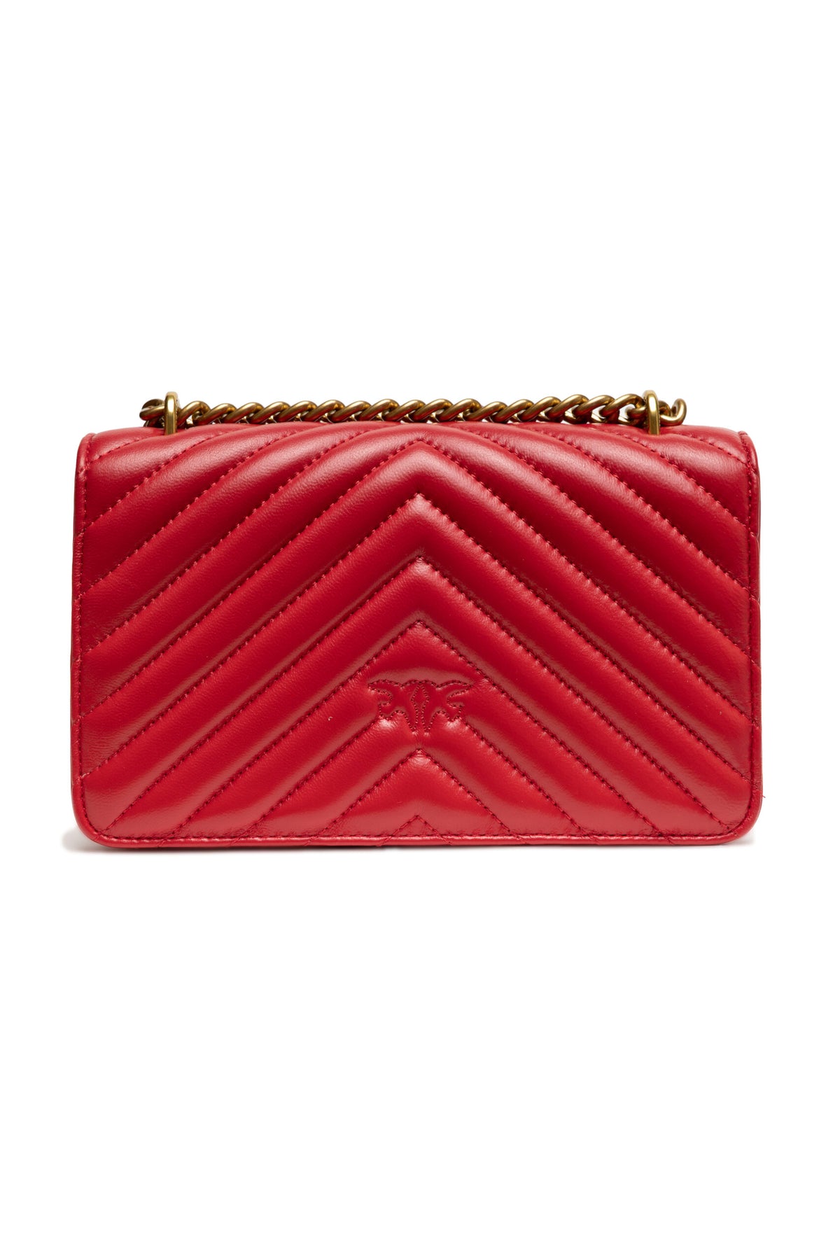 PINKO Red Leather Love One Mini Shoulder Bag