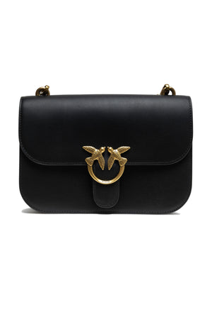 PINKO Black Leather Love Bell Classic Shoulder Bag