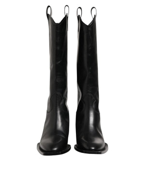 Dolce & Gabbana Black Leather Over The Calf Biker Boots Shoes