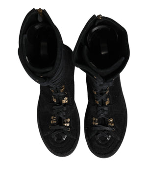 Dolce & Gabbana Black Alpaca Wool Suede Mid Calf Boots Shoes