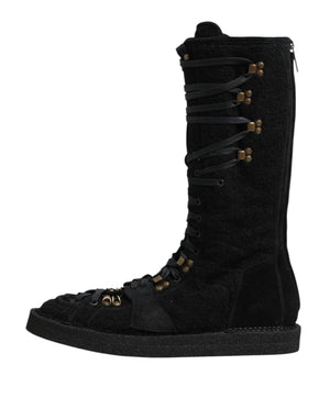 Dolce & Gabbana Black Alpaca Wool Suede Mid Calf Boots Shoes