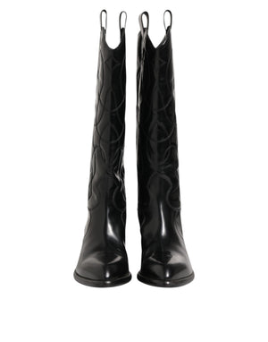 Dolce & Gabbana Black Leather Over The Calf Biker Boots Shoes