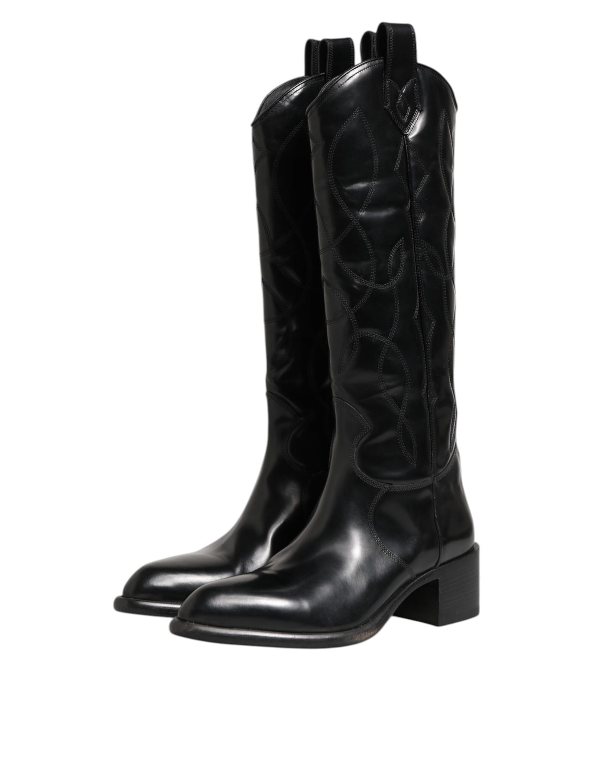 Dolce & Gabbana Black Leather Over The Calf Biker Boots Shoes