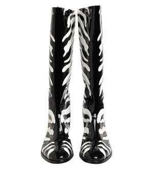 Dolce & Gabbana Black White Zebra Over The Calf Boots Shoes