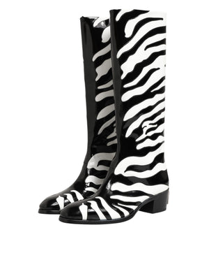 Dolce & Gabbana Black White Zebra Over The Calf Boots Shoes