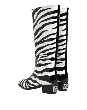 Dolce & Gabbana Black White Zebra Over The Calf Boots Shoes