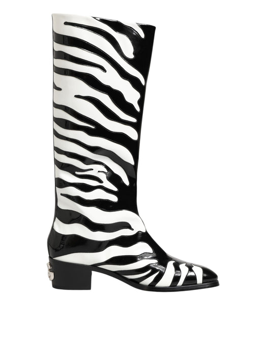 Dolce & Gabbana Black White Zebra Over The Calf Boots Shoes
