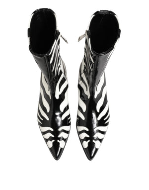 Dolce & Gabbana Black White Zebra Leather Mid Calf Boots Shoes
