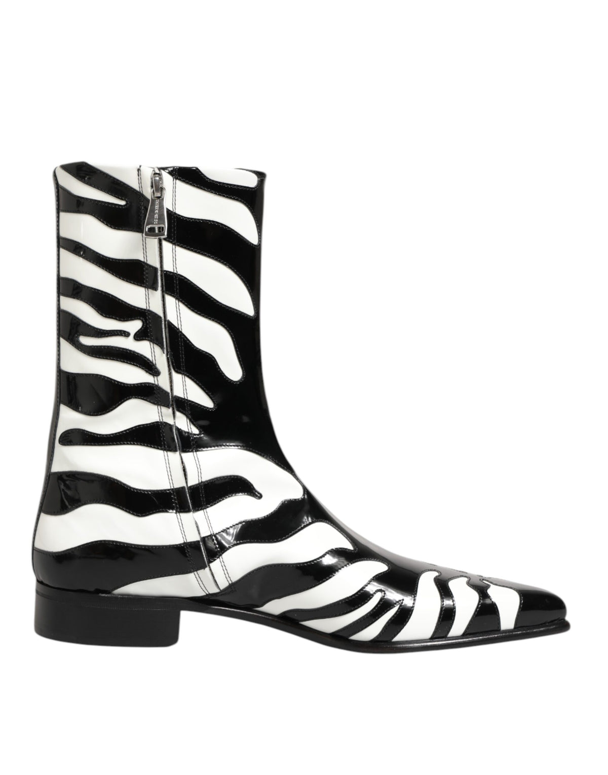 Dolce & Gabbana Black White Zebra Leather Mid Calf Boots Shoes
