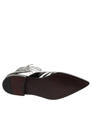 Dolce & Gabbana Black White Zebra Leather Mid Calf Boots Shoes