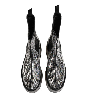 Dolce & Gabbana Black Crystal Strass Mid Calf Short Boots  Shoes