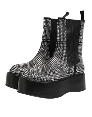 Dolce & Gabbana Black Crystal Strass Mid Calf Short Boots  Shoes