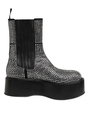 Dolce & Gabbana Black Crystal Strass Mid Calf Short Boots  Shoes