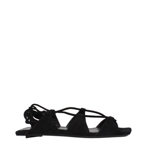 The Attico Black Leather Flat Sandals