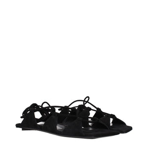 The Attico Black Leather Flat Sandals