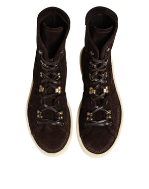 Dolce & Gabbana Brown Suede Lace Up Ankle Short Boots Shoes
