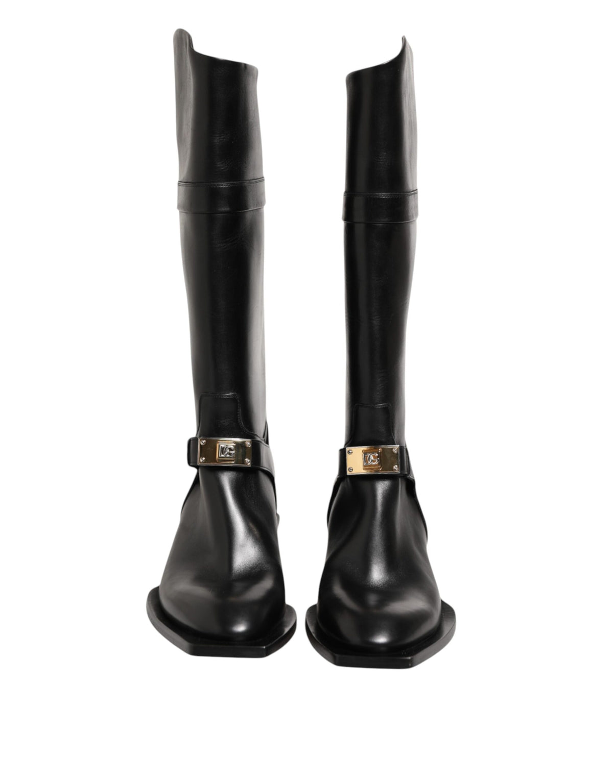 Dolce & Gabbana Black Logo Plaque Over The Calf Boot Shoes