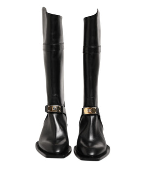 Dolce & Gabbana Black Logo Plaque Over The Calf Boot Shoes