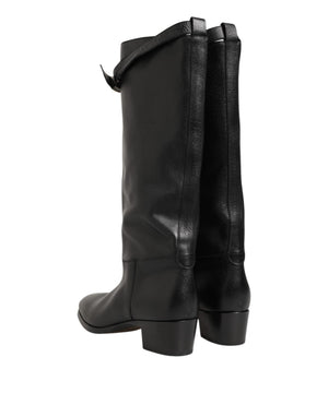 Dolce & Gabbana Black Logo Plaque Over The Calf Boots Shoes