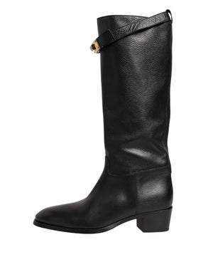 Dolce & Gabbana Black Logo Plaque Over The Calf Boots Shoes
