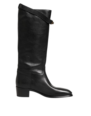 Dolce & Gabbana Black Logo Plaque Over The Calf Boots Shoes